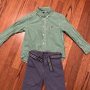 Polo buttons up shirt and pants with belt 5T